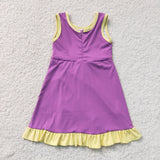 Solid Yellow Ruffles Purple Athletic Shorts Girls Sleeveless Dress