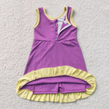 Solid Yellow Ruffles Purple Athletic Shorts Girls Sleeveless Dress