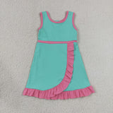 Solid Pink Ruffles Bluish Athletic Shorts Girls Sleeveless Dress