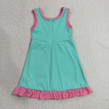 Solid Pink Ruffles Bluish Athletic Shorts Girls Sleeveless Dress
