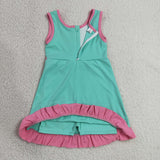 Solid Pink Ruffles Bluish Athletic Shorts Girls Sleeveless Dress