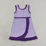 Solid Purple Ruffles Athletic Shorts Girls Sleeveless Dress