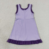 Solid Purple Ruffles Athletic Shorts Girls Sleeveless Dress