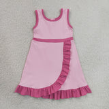 Solid Hot Pink Ruffles Athletic Shorts Girls Sleeveless Dress