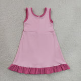 Solid Hot Pink Ruffles Athletic Shorts Girls Sleeveless Dress