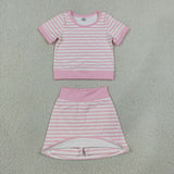 Pink Stripe White Athletic Shorts Girls Skirt Sets