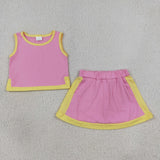Solid Pink Yellow Cotton Shorts Girls Skirts Sets