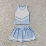 Team Sky Blue White Vest Athletic Shorts Girls Skirt Sets