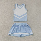 Team Sky Blue White Vest Athletic Shorts Girls Skirt Sets