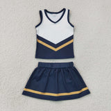 Team Navy Golden White Vest Athletic Shorts Girls Skirt Sets
