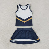 Team Navy Golden White Vest Athletic Shorts Girls Skirt Sets