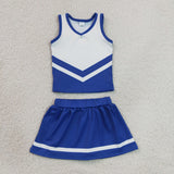 Team Blue White Vest Athletic Shorts Girls Skirt Sets