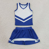 Team Blue White Vest Athletic Shorts Girls Skirt Sets