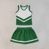 Team Green White Vest Athletic Shorts Girls Skirt Sets
