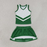 Team Green White Vest Athletic Shorts Girls Skirt Sets