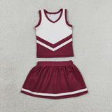 Team Burgundy White Vest Athletic Shorts Girls Skirt Sets