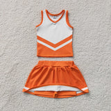 Team Orange White Vest Athletic Shorts Girls Skirt Sets