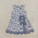Gray Bows Scalloped Camo Athletic Shorts Girls Sleeveless Dress