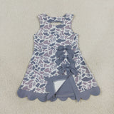 Gray Bows Scalloped Camo Athletic Shorts Girls Sleeveless Dress