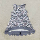 Gray Bows Scalloped Camo Athletic Shorts Girls Sleeveless Dress