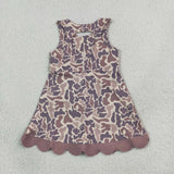 Brown Bows Scalloped Camo Athletic Shorts Girls Sleeveless Dress