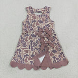 Brown Bows Scalloped Camo Athletic Shorts Girls Sleeveless Dress