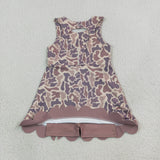 Brown Bows Scalloped Camo Athletic Shorts Girls Sleeveless Dress