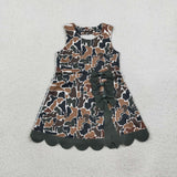 Dark Green Bows Scalloped Camo Athletic Shorts Girls Sleeveless Dress
