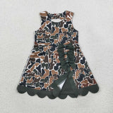 Dark Green Bows Scalloped Camo Athletic Shorts Girls Sleeveless Dress