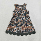 Dark Green Bows Scalloped Camo Athletic Shorts Girls Sleeveless Dress