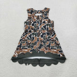 Dark Green Bows Scalloped Camo Athletic Shorts Girls Sleeveless Dress