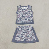 Gray Camo Vest Athletic Shorts Girls Skirt Sets