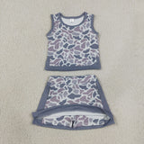 Gray Camo Vest Athletic Shorts Girls Skirt Sets