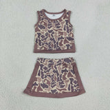 Brown Camo Beige Vest Athletic Shorts Girls Skirt Sets