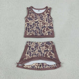 Brown Camo Beige Vest Athletic Shorts Girls Skirt Sets