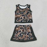Green Brown Camo Beige Vest Athletic Shorts Girls Skirt Sets