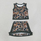 Green Brown Camo Beige Vest Athletic Shorts Girls Skirt Sets