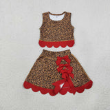 Red Bows Scalloped Leopard Print Athletic Shorts Girls Skirt Sets