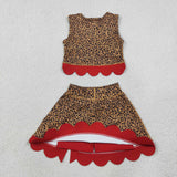 Red Bows Scalloped Leopard Print Athletic Shorts Girls Skirt Sets