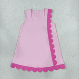 Solid Hot Pink Scalloped Ruffles Athletic Girls Sleeveless Dress