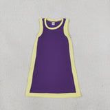 Solid Team Yellow Purple Athletic Girls Sleeveless Dress (no shorts)