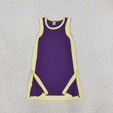 Solid Team Yellow Purple Athletic Girls Sleeveless Dress (no shorts)