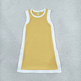 Solid Team White Yellow Athletic Girls Sleeveless Dress (no shorts)