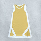 Solid Team White Yellow Athletic Girls Sleeveless Dress (no shorts)