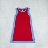 Solid Team Red Sky Blue Athletic Girls Sleeveless Dress (no shorts)