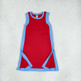 Solid Team Red Sky Blue Athletic Girls Sleeveless Dress (no shorts)