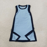 Solid Navy Sky Blue Athletic Girls Sleeveless Dress (no shorts)