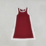 Solid Dark Red White Athletic Girls Sleeveless Dress (no shorts)