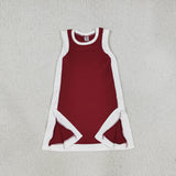 Solid Dark Red White Athletic Girls Sleeveless Dress (no shorts)
