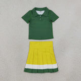 Solid Vest Yellow White Green Pleated Athletic Shorts Girls Skirt Sets